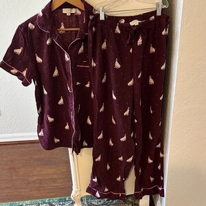 LOFT Maroon Printed Cozy Cardigan